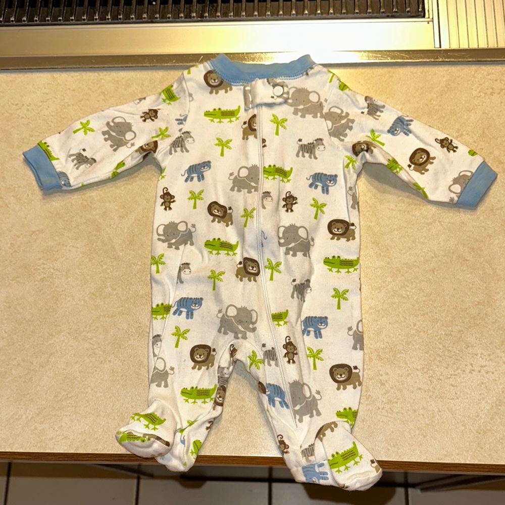 White Footies One Piece with Cartoon Animal Faces and Long Sleeves